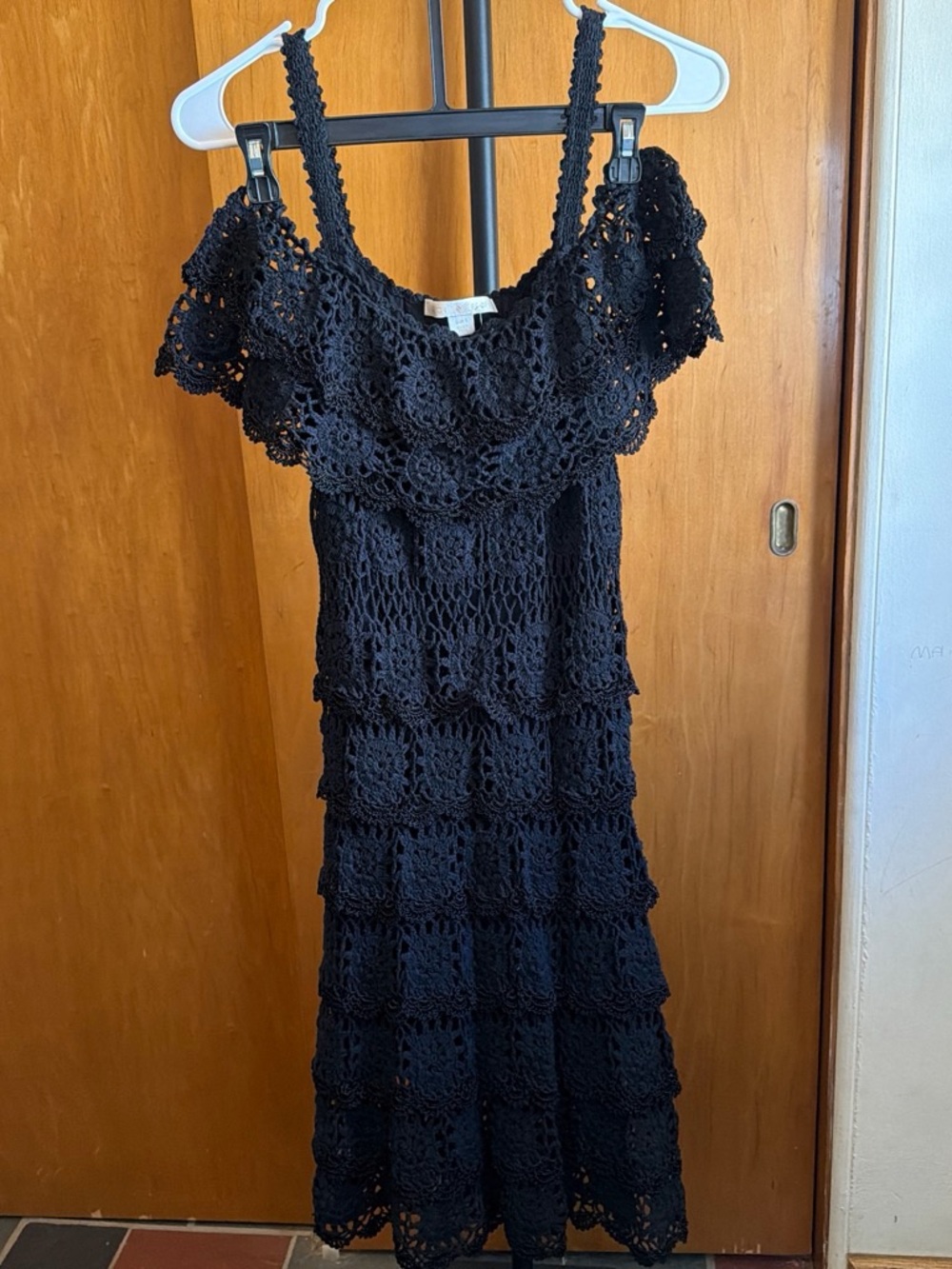 Boston Proper Black Crochet Midi Dress